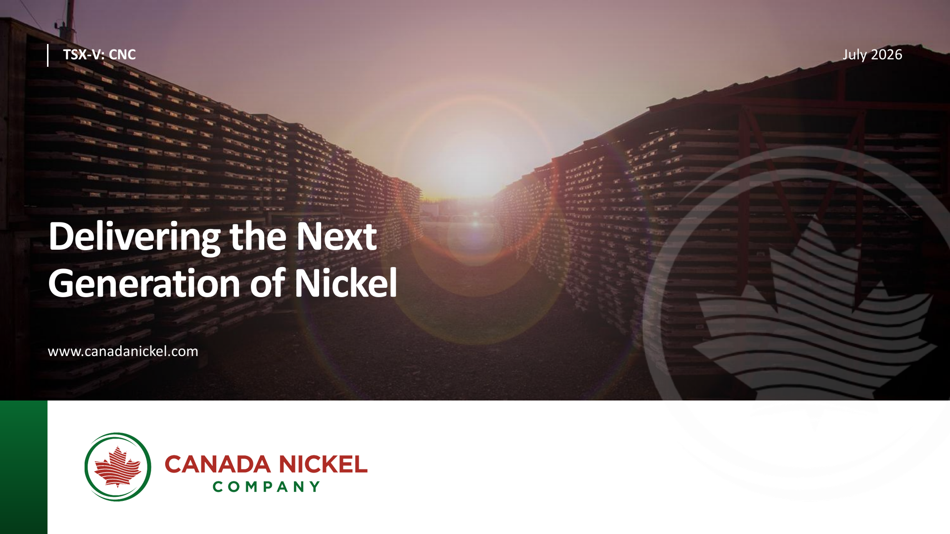 Canada Nickel July 2026 investor presentation cover