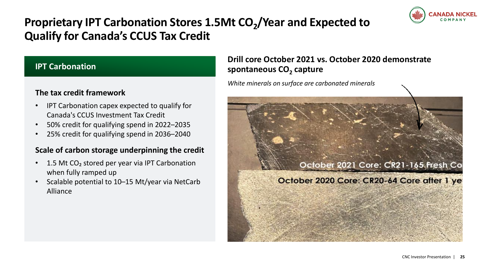 IPT carbonation process and claimed storage potential