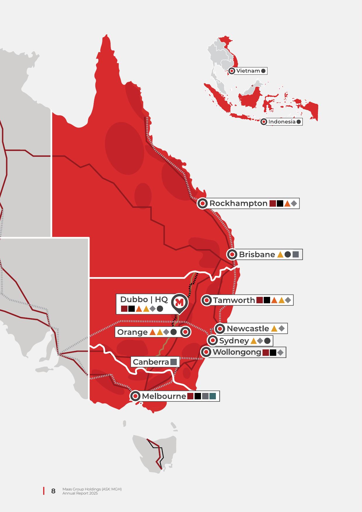 MAAS Australian operating footprint. Official FY2025 annual-report page.