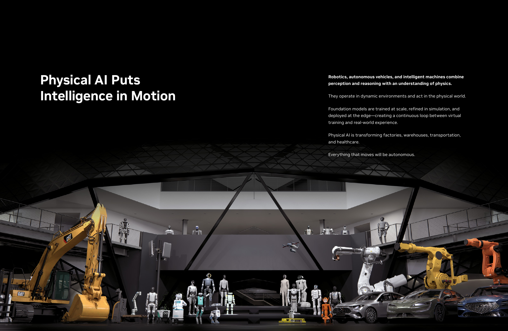 Physical AI extends accelerated computing into machines and mobility.