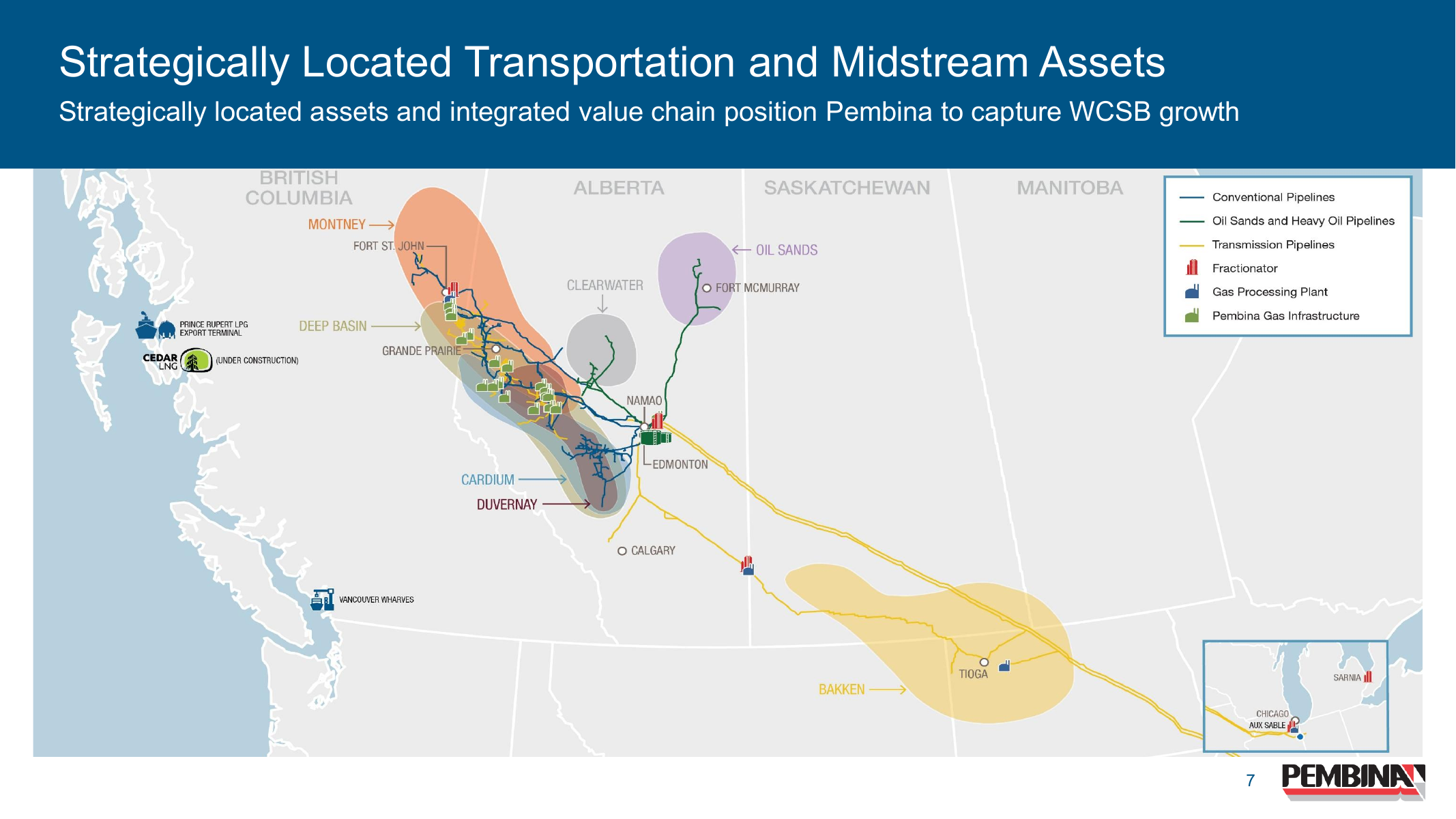 Pembina's transportation, processing, fractionation, storage and export footprint.